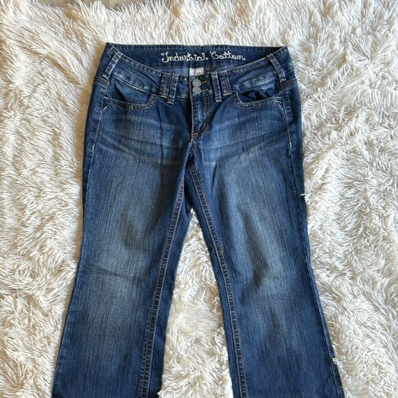 Industrial Cotton Flare Jeans Embellished Back Pockets Size 11 Boho Hippie - Picture 6 of 9